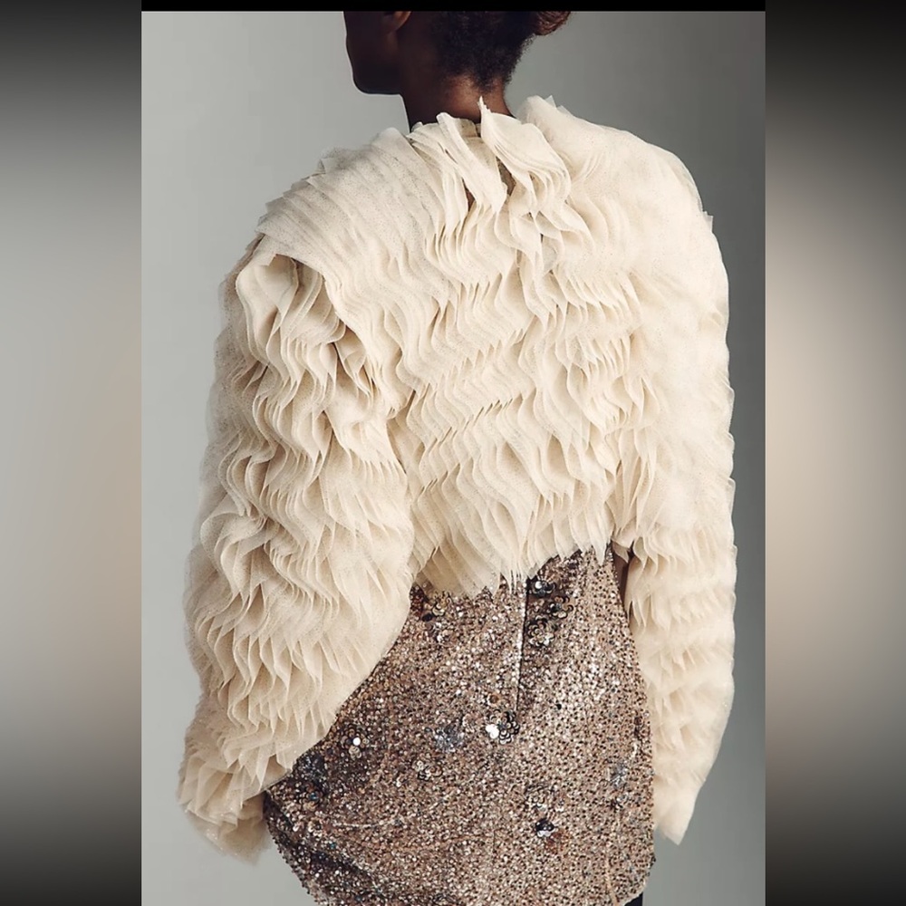 Anthropology Tulle Ruffle Bolero. Elegant Cream Ruffled Jacket. No offers. - Picture 3 of 4